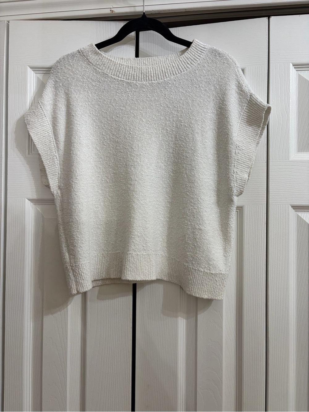 LOFT Cream Short-Sleeve Boxy Knit Sweater